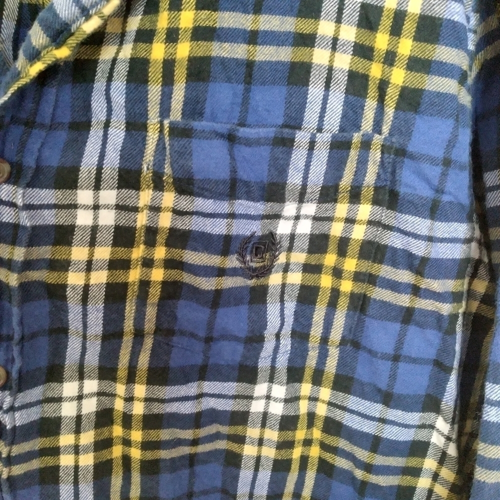 Chaps Performance Blue and Yellow Plaid Flannel Button Down Shirt Size XL - Picture 6 of 11
